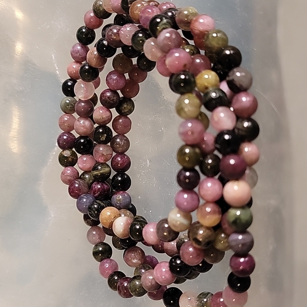 Elegant Multicolor Rainbow Tourmaline 5mm Beaded Bracelet